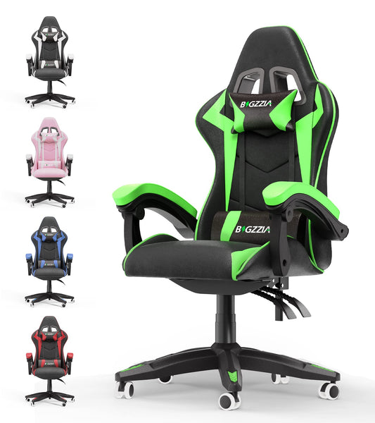 Bigzzia Gaming Chair, Ergonomic Video Game Chairs with Pillow and Lumbar Support, Racing Style Height Adjustable Computer Chair with 360°-Swivel Seat for Adults and Teens