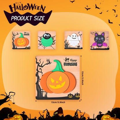 4 Pack Halloween Wooden Puzzles for Kids Toddlers Jigsaw Puzzles Halloween Toys for Halloween Party Favors Treat Bag Prizes