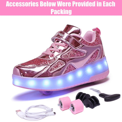 HOVERKICKES LED Roller Skate Shoes for Kids Boys Girls Light Up Roller Sneakers with Detachable Wheels Rechargeable Flashing Wheeled Shoes