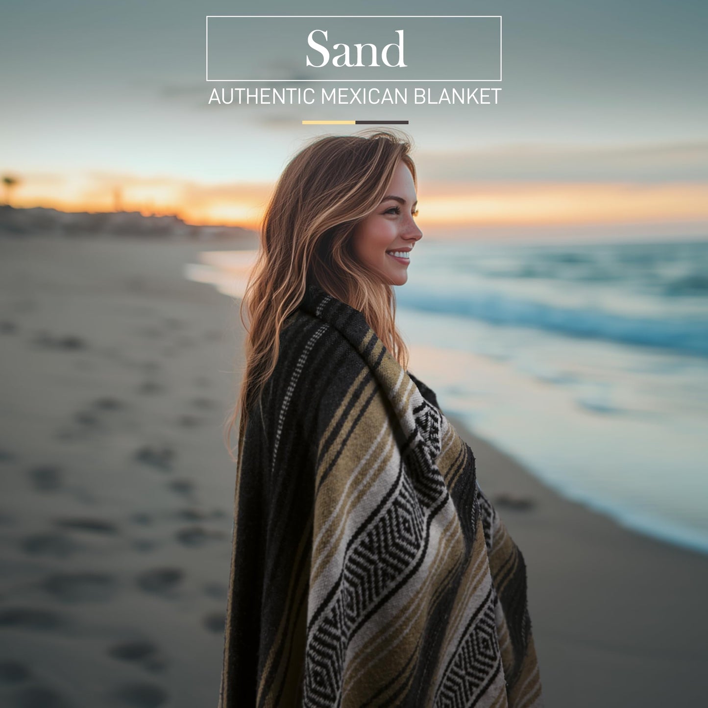 Authentic Large Handwoven Mexican Blanket - Soft Yoga Blankets - Durable Serape - Lightweight Falsa Blanket, Beach, Camping, Picnic, Equestrian Saddle, Outdoor Blankets 70"x50" - Sand