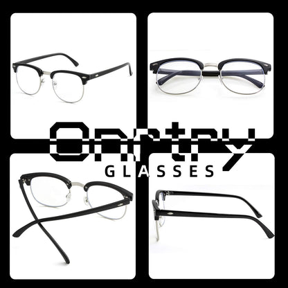 Blue Light Blocking Glasses for Women Men Classic Semi Rimless Fake Nerd Anti Blue Ray Computer Eyeglasses (Bright Black/Silver)