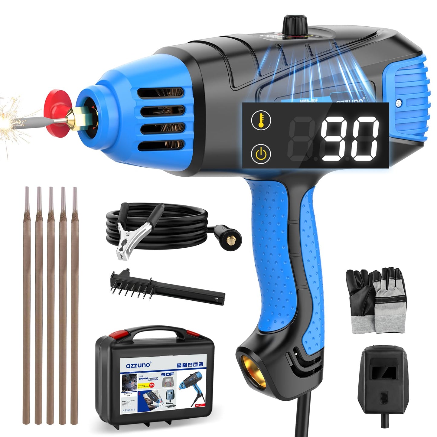 AZZUNO Handheld ARC Welding Machine 110V, 90A Portable Stick Welder Gun, Hand Held Welder Machine with IGBT Inverter Fits for 1/16''-1/8'' Electrode Rods