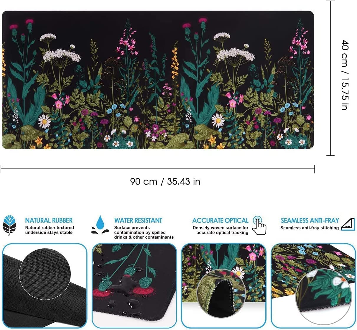 iCasso Desk Mat, Big Desk Pad, XXL Extended Gaming Mouse Pad, Large Mouse Pad for Desk Rubber Base Mousepad with Stitched Edges, Keyboard Mouse Mat for Work, Game, Office, Home - Weeds