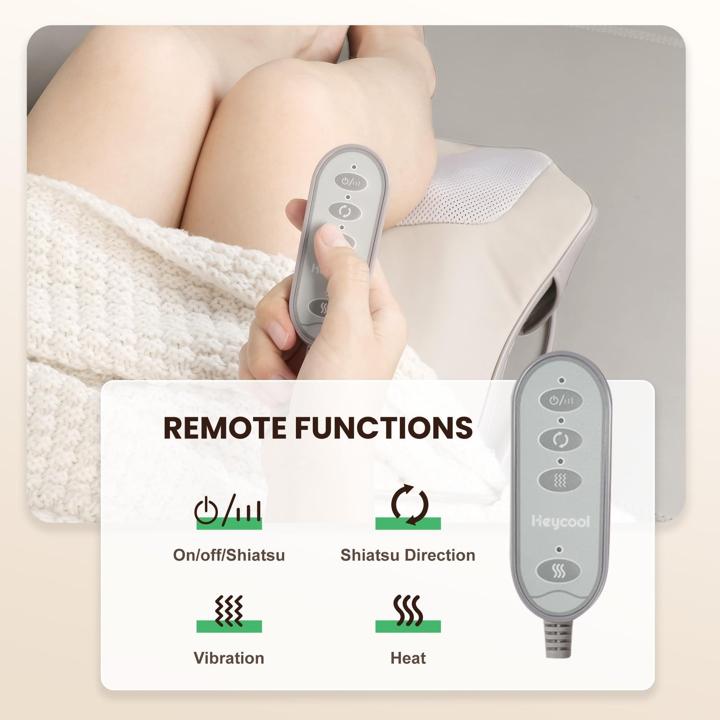 Heycool Back Massager for Pain Relief Deep Tissue, Shiatsu Back and Neck Massager with Soothing Heat, Vibration Kneading Massage Pillow for Neck Shoulder, Gifts for Women Mom