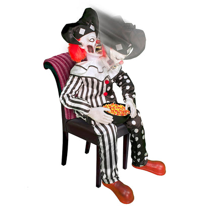 Haunted Hill Farm Hartley The Sitting Scare Clown by Tekky, Motion-Activated Talking Jump-Scare Halloween Animatronic for Halloween Party Prank Decoration, Plug-in or Battery Operated Halloween Props