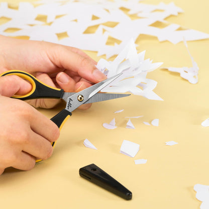 Beaditive Precision Craft Scissors - Stainless Steel Blades With Safety Cap - Ultra Sharp Tip & Non-Slip TPR Handles - For Adult & Kid Paper Crafting, Scrapbooking, Home, Office, and School Use