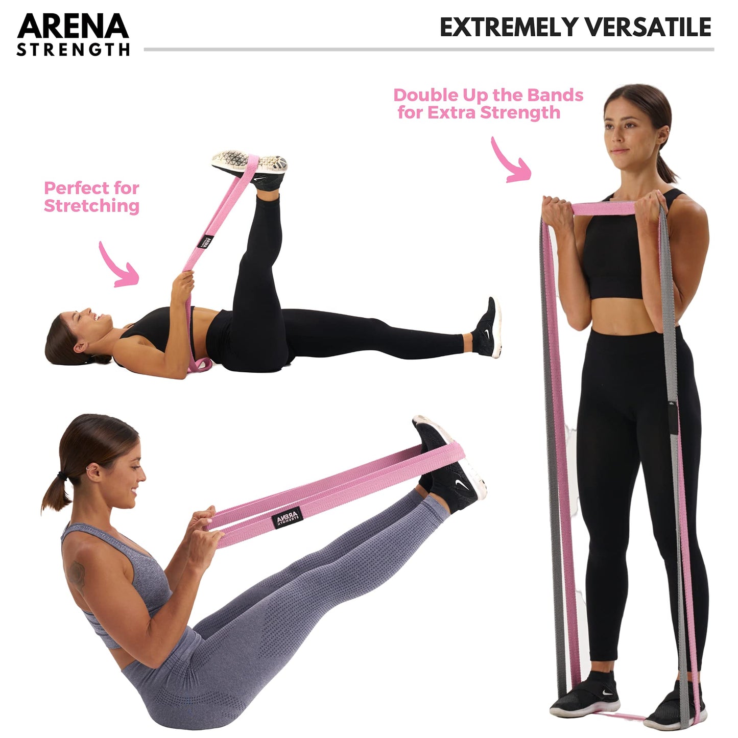 Arena Strength Long Fabric Full Body Resistance Bands Set of 4 and Pull Up Assistance Bands | Cloth Resistance Bands Loop with Fabric Exercise Resistance Bands Workout Guide