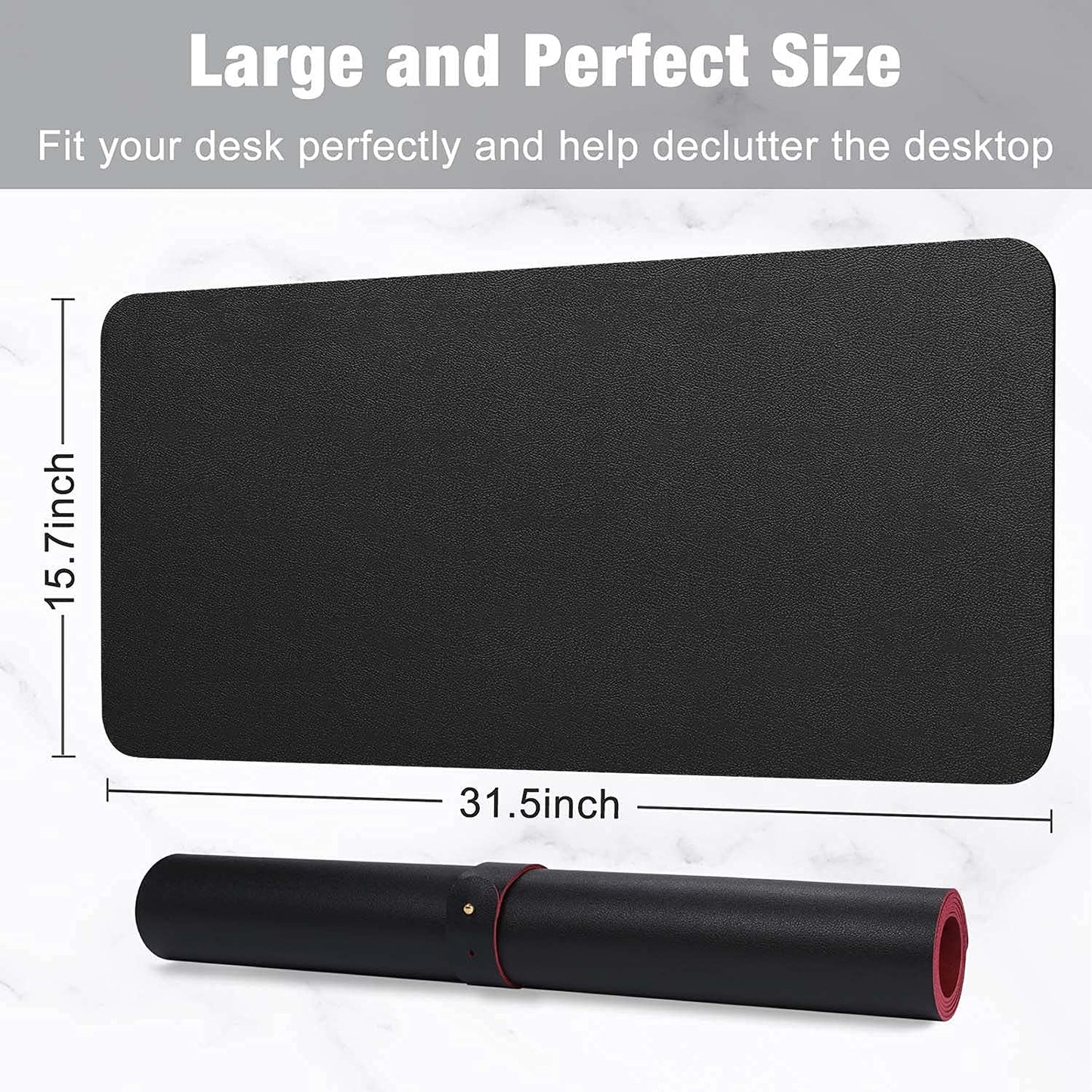 Hsurbtra Desk Pad, 31.5" x 15.7" Dual Side PU Leather Desk Mat, Waterproof Non-Slip Desktop Blotter Protector, Large Mouse Pad for Laptop Keyboard Office Home, Black and Red