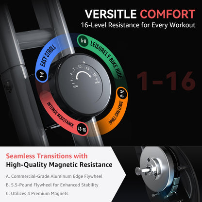 70% Pre-Assembled Exercise Bike for Small Apartments, Foldable Stationary Bikes for Home, Indoor Portable Cycling Bike with 16-Level Magnetic Resistance, 260LBS Capacity, 5.5 LBS Flywheel, for Small Space Workout 816