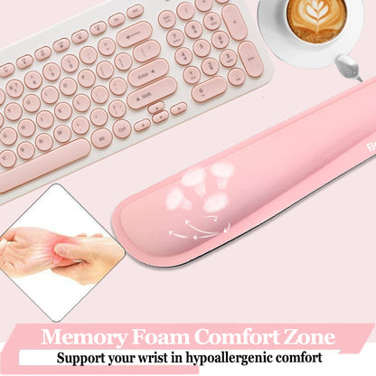 BamLue Upgrade Cleanable PU Leather Keyboard Wrist Rest, Gel Mouse Wrist Pillow Pad Set for Easy Typing & Pain Relief for Laptop, Office & Home, Ergonomic Sets for Keyboard-Pink