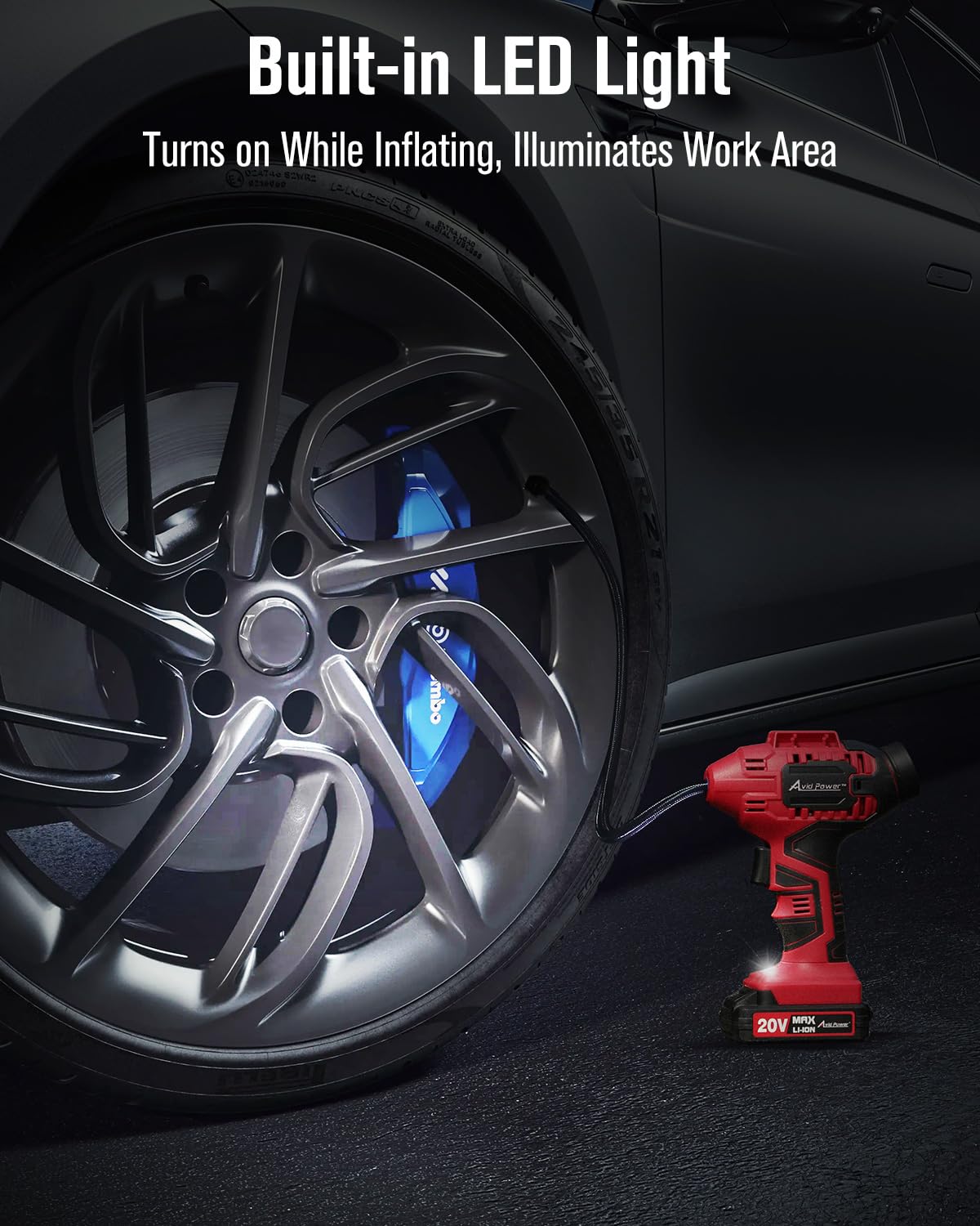 AVID POWER Tire Inflator Portable Air Compressor, 20V Cordless Car Tire Pump, Rechargeable Battery Powered Air Compressor w/12V DC Adapter, Digital Pressure Gauge