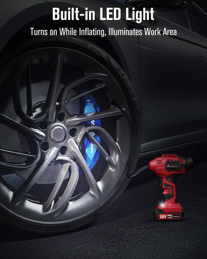 AVID POWER Tire Inflator Portable Air Compressor, 20V Cordless Car Tire Pump, Rechargeable Battery Powered Air Compressor w/12V DC Adapter, Digital Pressure Gauge