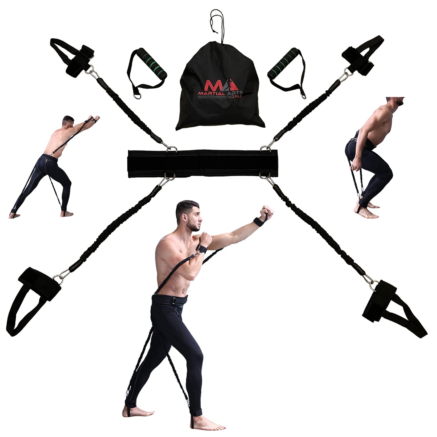 Boxing Bands, Boxing Resistance Bands, Full Body Resistance Band, MMA Training Equipment, Boxing Equipment, Punching Bands, 150 lbs Bands for Home Fitness Workout, Punching Resistance Bands (Black)