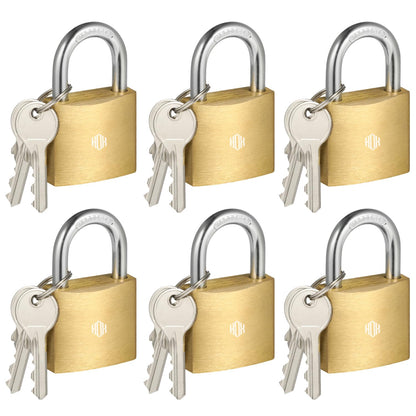 HOX 6-Pack Keyed Padlock, Waterproof and Rustproof, Solid Brass Lock with 1-1/4" Wide Body, Padlock with Keys for Storage Unit, Sheds, Garages and Fence