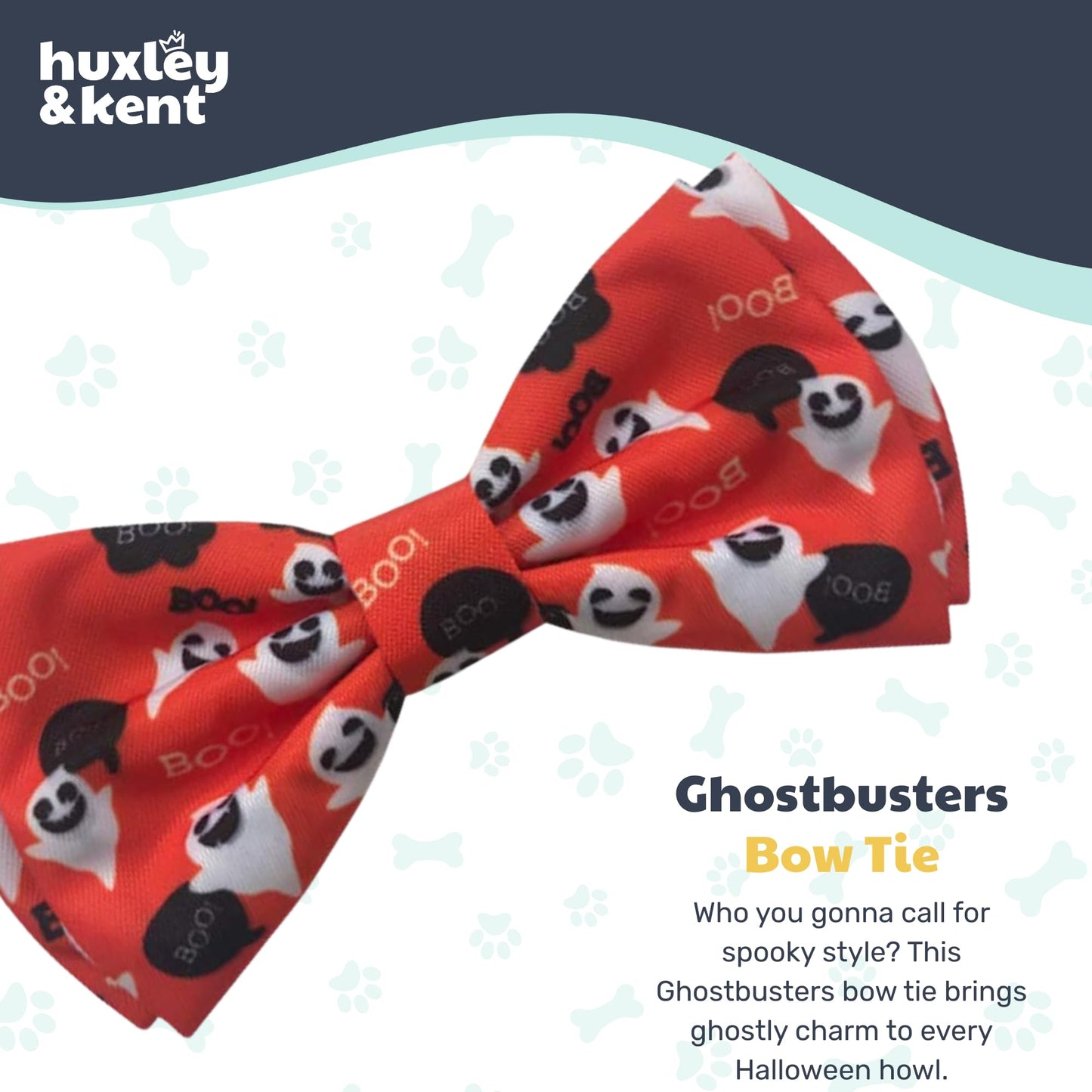 Huxley & Kent Pet Bow Tie for Dogs & Cats - Halloween Adjustable Hook & Loop Collar Accessory - Cute & Comfortable for Holidays & Celebrations - Ghostbusters, Extra-Large
