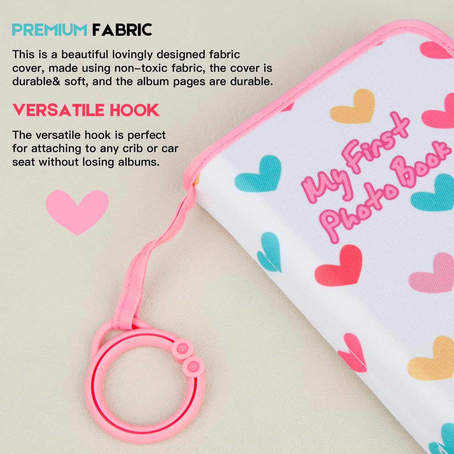 Baby Photo Book Holds 21 4x6 Photos, My First Photo Album for Baby or Toddler, "Love" Baby Photo Book Soft No Hard Edges, Cute Book Gift for Baby Shower Newborns Family Photos (Pink)