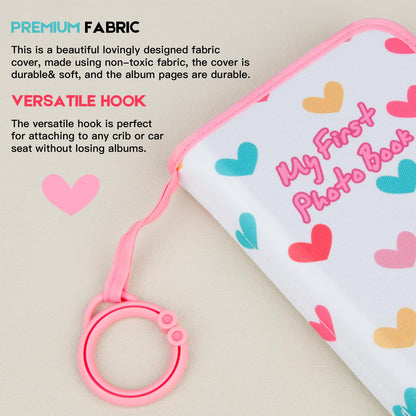Baby Photo Book Holds 21 4x6 Photos, My First Photo Album for Baby or Toddler, "Love" Baby Photo Book Soft No Hard Edges, Cute Book Gift for Baby Shower Newborns Family Photos (Pink)
