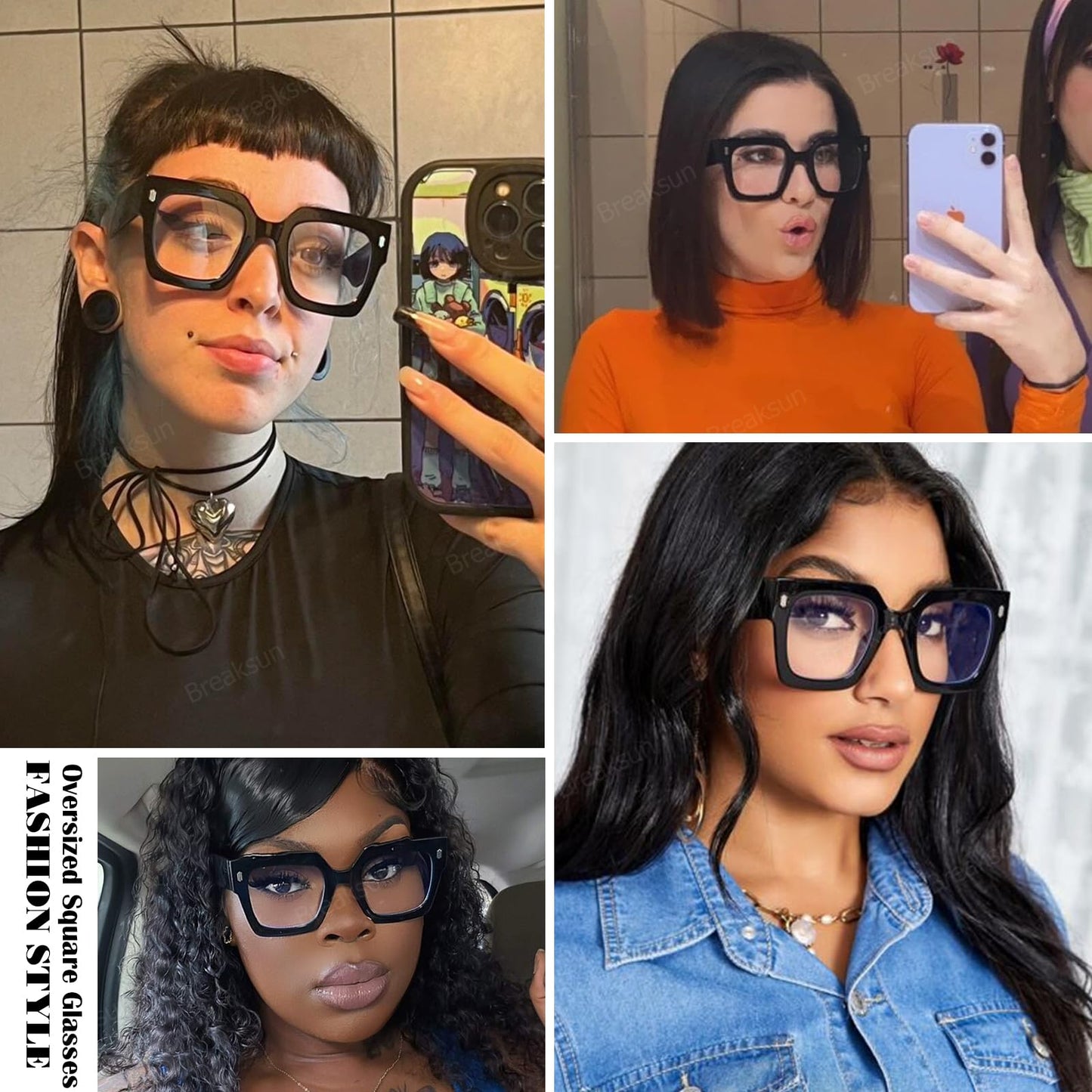 Breaksun Fashion Oversized Blue Light Blocking Glasses for Women Men Trendy Big Square Frame Computer Eyeglasses (Black+Tortoise)