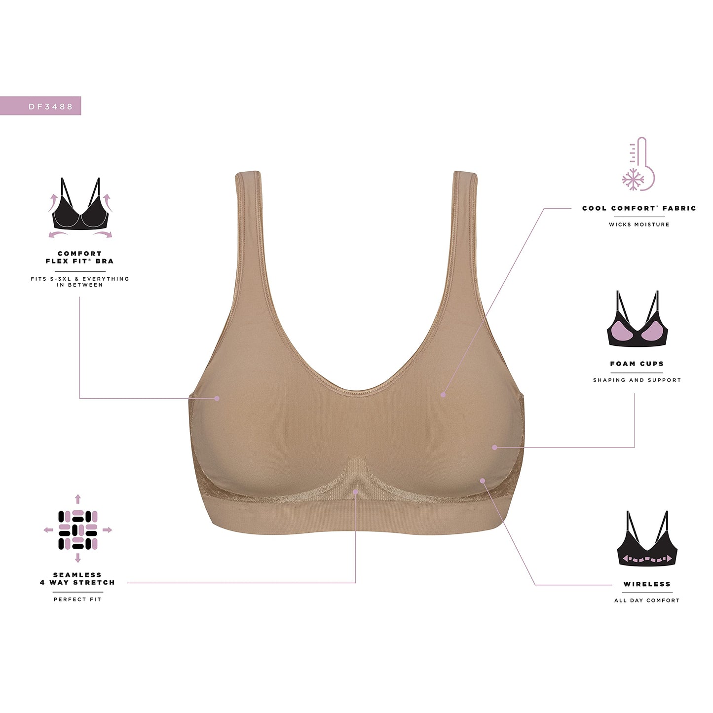 Bali Womens Comfort Revolution Wireless Bra, Comfortflex Fit Full-coverage Wirefree Bras, Black, Small US