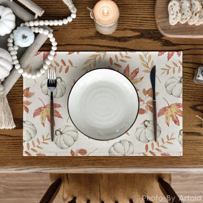 Artoid Mode Orange Maple Leaf Pumpkin Fall Placemats Set of 4, 12x18 Inch Seasonal Autumn Table Mats for Party Kitchen Dining Decoration
