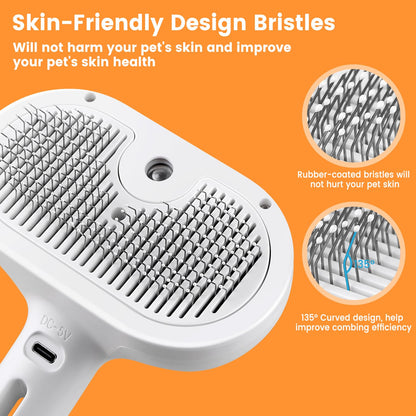 3 in 1 Cat Steam Brush, Pet Steam Brush for Cat Dog Long Short Haired, Pet Spray Hair Removal Comb for Small Animals Shedding & Grooming, Water Mist Spray Brushes with Release Button(White)