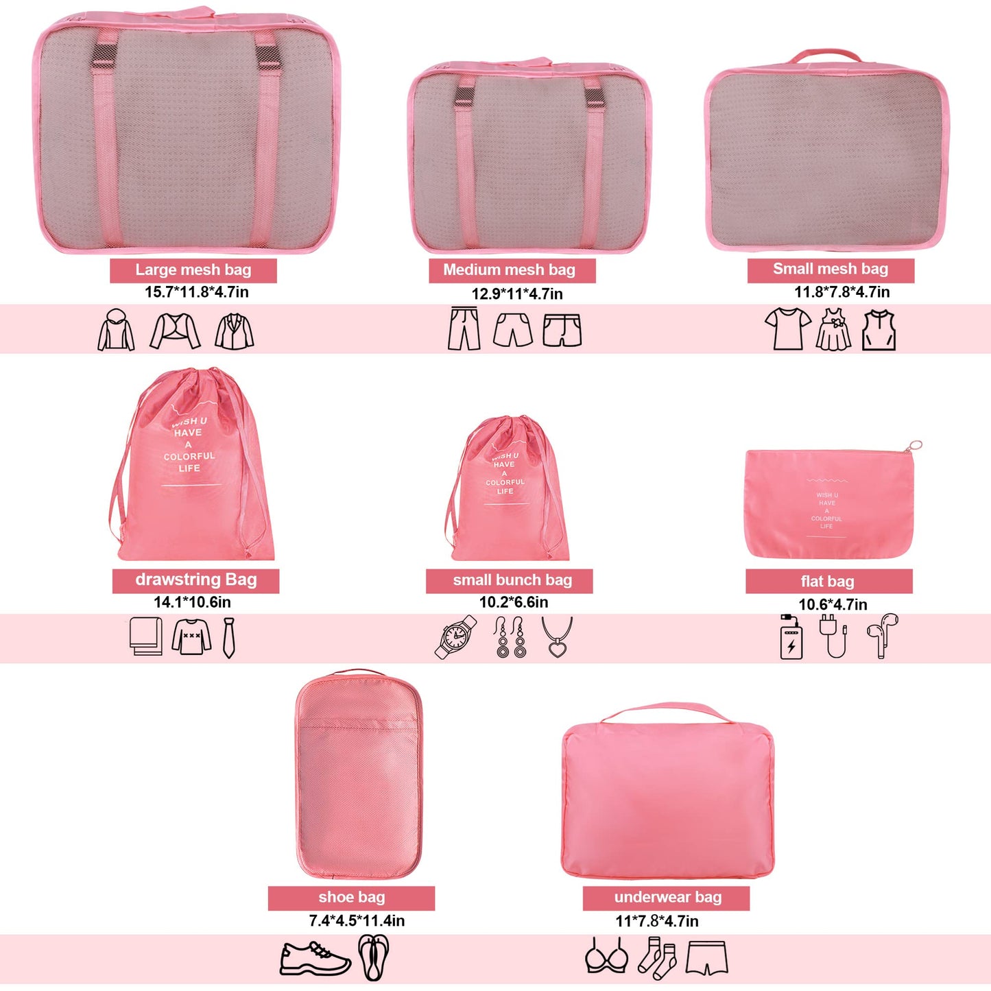 8 Set Packing Cubes for Suitcases, kingdalux Travel Luggage Packing Organizers with Laundry Bag, Compression Storage Shoe Bag, Clothing Underwear Bags, for Women & Man