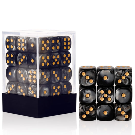 36 Pieces 12mm 6 Sided Mini Dice Set,Pearl Pattern D6 Game Dice Set,6 Sided Standard Game Dice for Board Games Dice Games Classroom Teaching Dices Game, with Portable Gaming Box(Black)