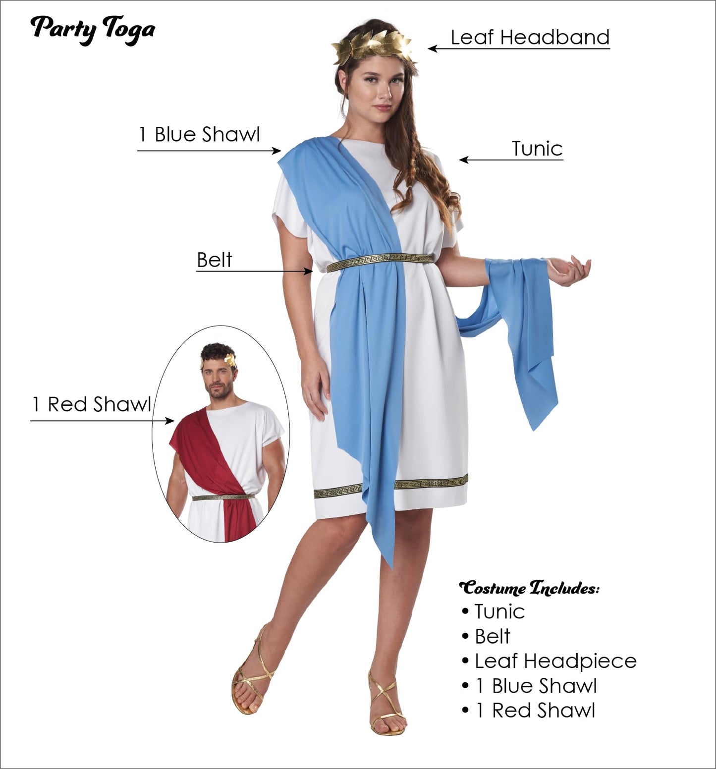 California Costumes, Adult Party Toga Costume Large/X-Large Multi, Red/Blue