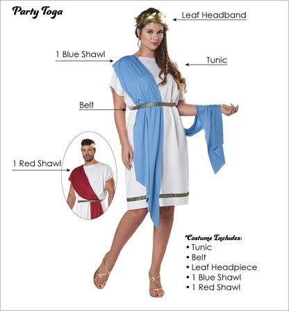 California Costumes, Adult Party Toga Costume Large/X-Large Multi, Red/Blue