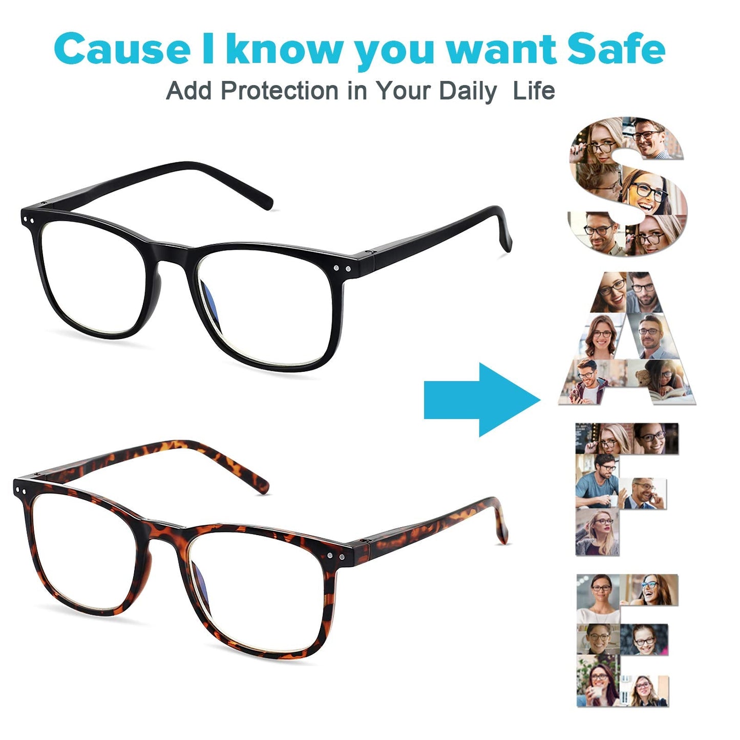 AOSM Blue Light Blocking Glasses, Blue Blocker Computer Glasses for Men Women, Anti Glare 400 UV & Eye Strain Fake Square Glasses