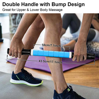 iGreely Premium Muscle Roller The Ultimate Massage Roller Stick 17 Inches Recommended by Physical Therapists Promotes Recovery Fast Relief for Cramps Soreness Tight Muscles Blue