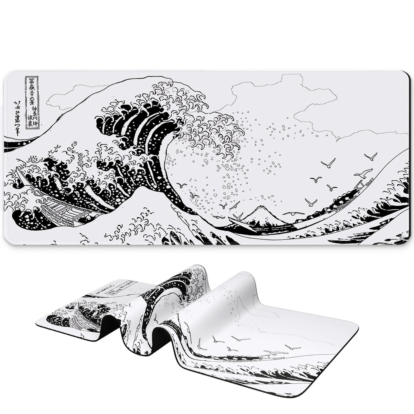 BLITZPAW Long Gaming Mouse Pad 31.5 x 11.8 inches, Extended Anime Mousepad, Large Mouse Mat with Non-Slip Base, Full Keyboard Mat with Stitched Edges for Gaming and Office (Grey White Wave)
