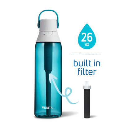 Brita Insulated Filtered Water Bottle with Straw, Reusable, BPA Free Plastic, Sea Glass, 26 Ounce