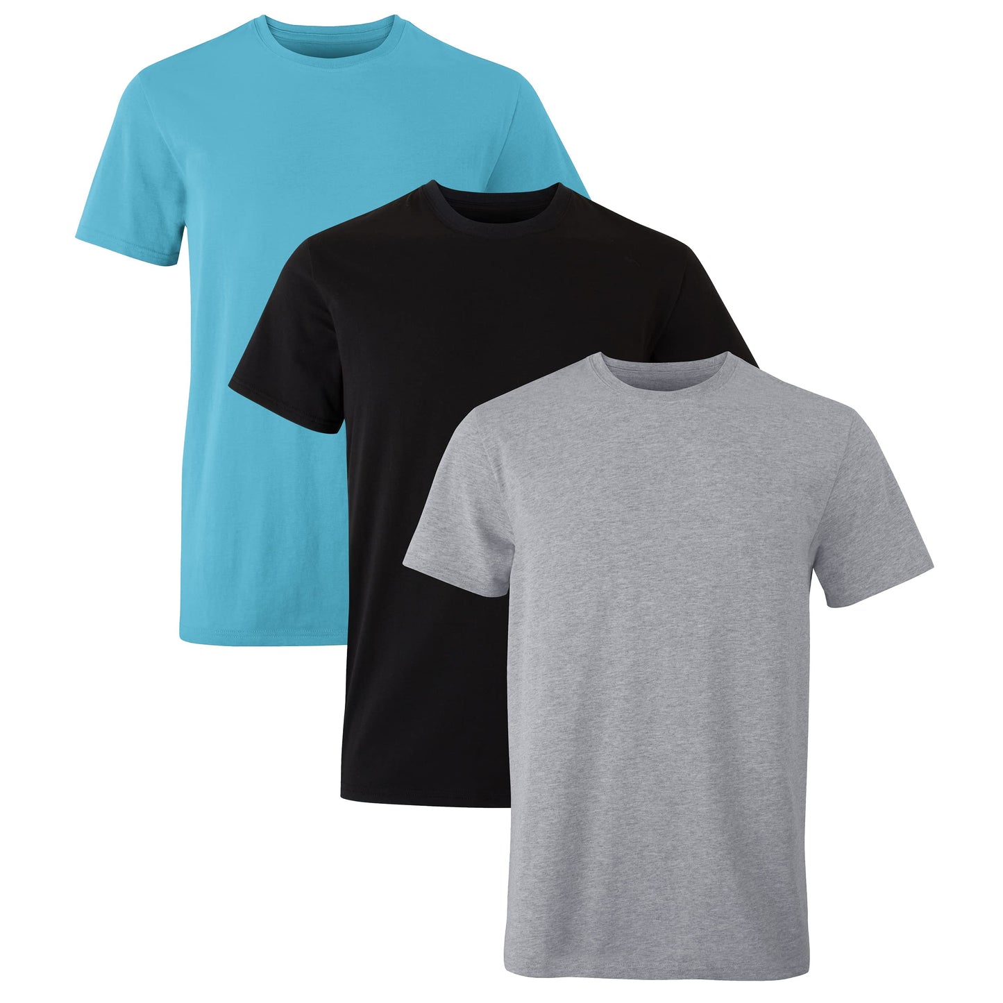 Hanes Men's Crew Undershirts, Moisture-Wicking Stretch Cotton Tee, 3-Pack, Chambray Jade, Black, Concrete Heather