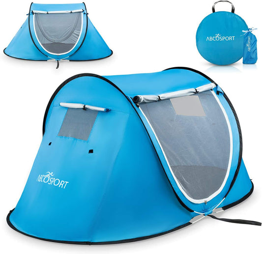 Abco Tech Pop Up Tent - Portable Tent for Camping 2 Person Pop Up with Double Doors - Water-Resistant and UV Protection - Foldable Cabana with Zipper and Carrying Bag - Sky Blue, 88.6"x47.2"x37.4"