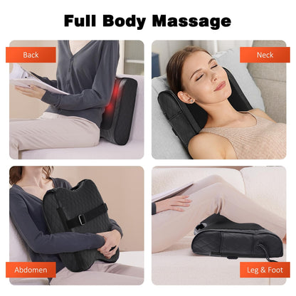 Back Massager with Heat, Percussion & Shiatsu 2-in-1 Massager for Lower Back Pain Relief, 3D Deep Tissue Kneading Massage Pillow for Back, Waist, Leg, Foot Relax, Gifts for Women Men