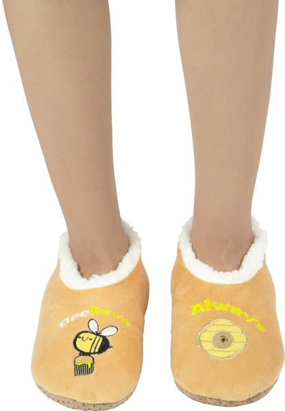 BenSorts Women Slipper Socks with Grippers House Winter Warm Cozy Funny Fuzzy Non Slip Grips Socks Gift Orange Bee Size 7 8 8.5