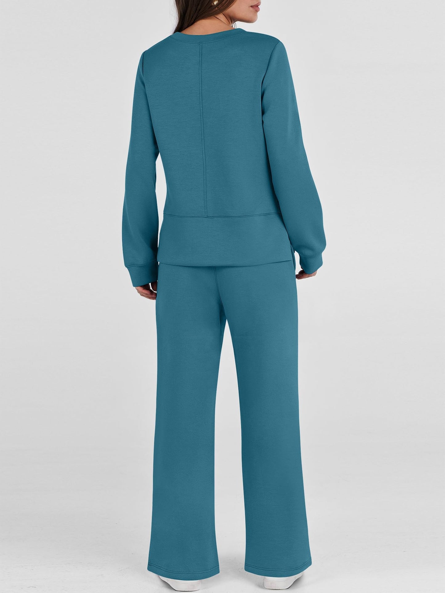 ANRABESS Women's 2 Piece Lounge Sets Casual Travel Outfits Wide Leg Tracksuit Sweatsuits Matching Set 2025 Fall Clothes Teal Medium