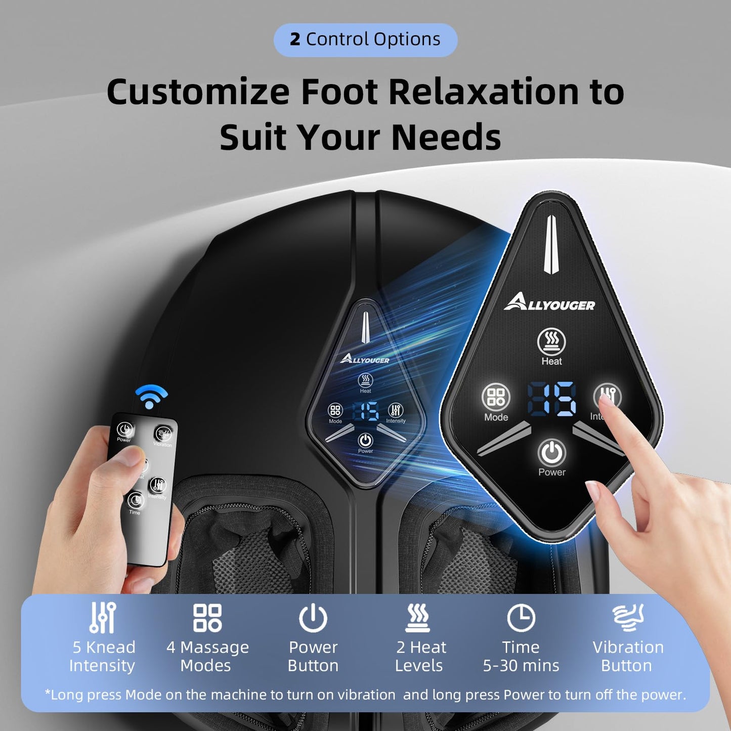 ALLYOUGER Shiatsu Foot Massager with Heat,Vibration,Air Compression and Deep Kneading for Plantar Fasciitis, Neuropathy,Improve Foot Wellness,FSA/HSA Eligible,Gifts for Women & Men（Black）