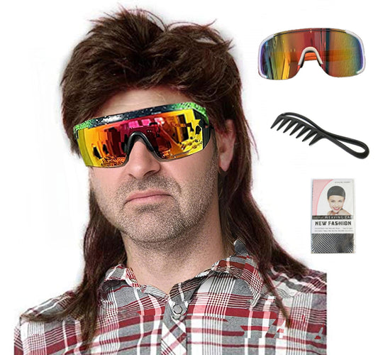 Auguyist Mullet Wig for Men, Joe Dirt, Emo, 80s Costume, Halloween Accessory (Dark Brown)