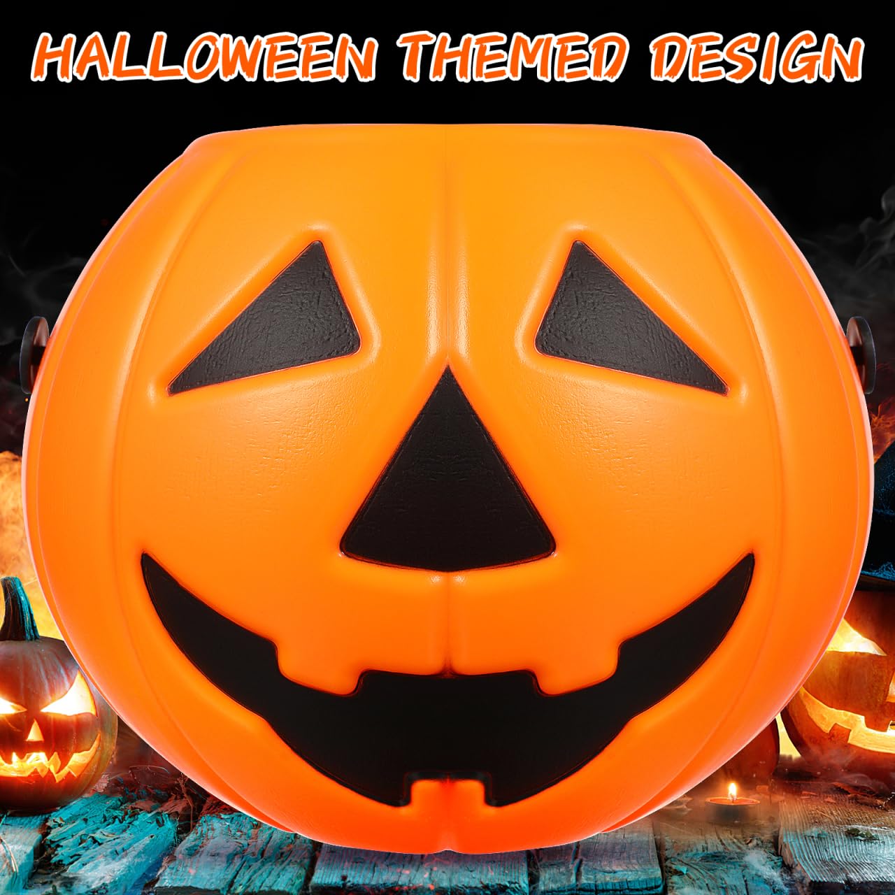 Amosfun 2Pcs Plastic Bucket Halloween Pumpkin Bucket Portable Pumpkin Candy Trick or Treat with Handle for Halloween Party Favor Supplies