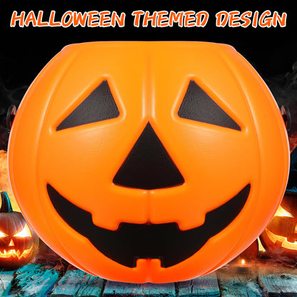 Amosfun 2Pcs Plastic Bucket Halloween Pumpkin Bucket Portable Pumpkin Candy Trick or Treat with Handle for Halloween Party Favor Supplies