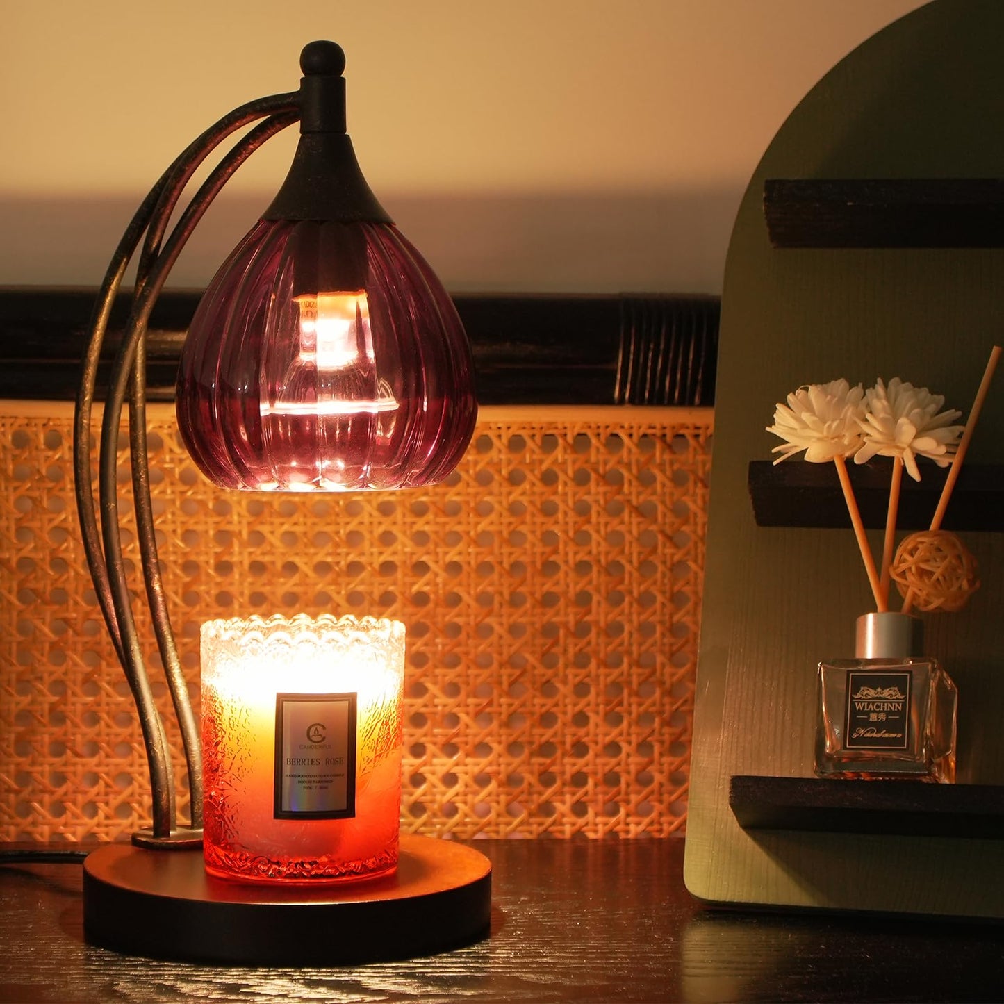Candle Warmer Lamp with Timer Dimmer - Candle Light Warmer for Jar Candles with 2 Bulbs - Electric Candle Lamp Wax Warmer for Scented Wax Housewarming Gifts New Home Decor for Women Purple Black
