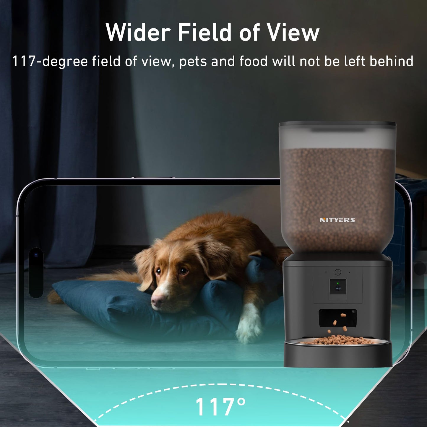 Automatic Dog & Cat Feeder with Camera & WiFi – 8L/34 Cups, 1080P Night Vision, 2.4 & 5G WiFi, 2-Way Talk, 10s Voice Recording, Timed Food Dispenser, Up to 99 Portions, 15 Meals Per Day
