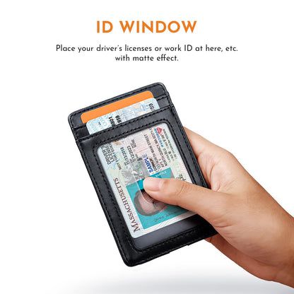 Buffway Mens Slim Wallet, Minimalist Thin Front Pocket Leather Credit Card Holder with RFID Blocking for Work Travel - Seattle Black