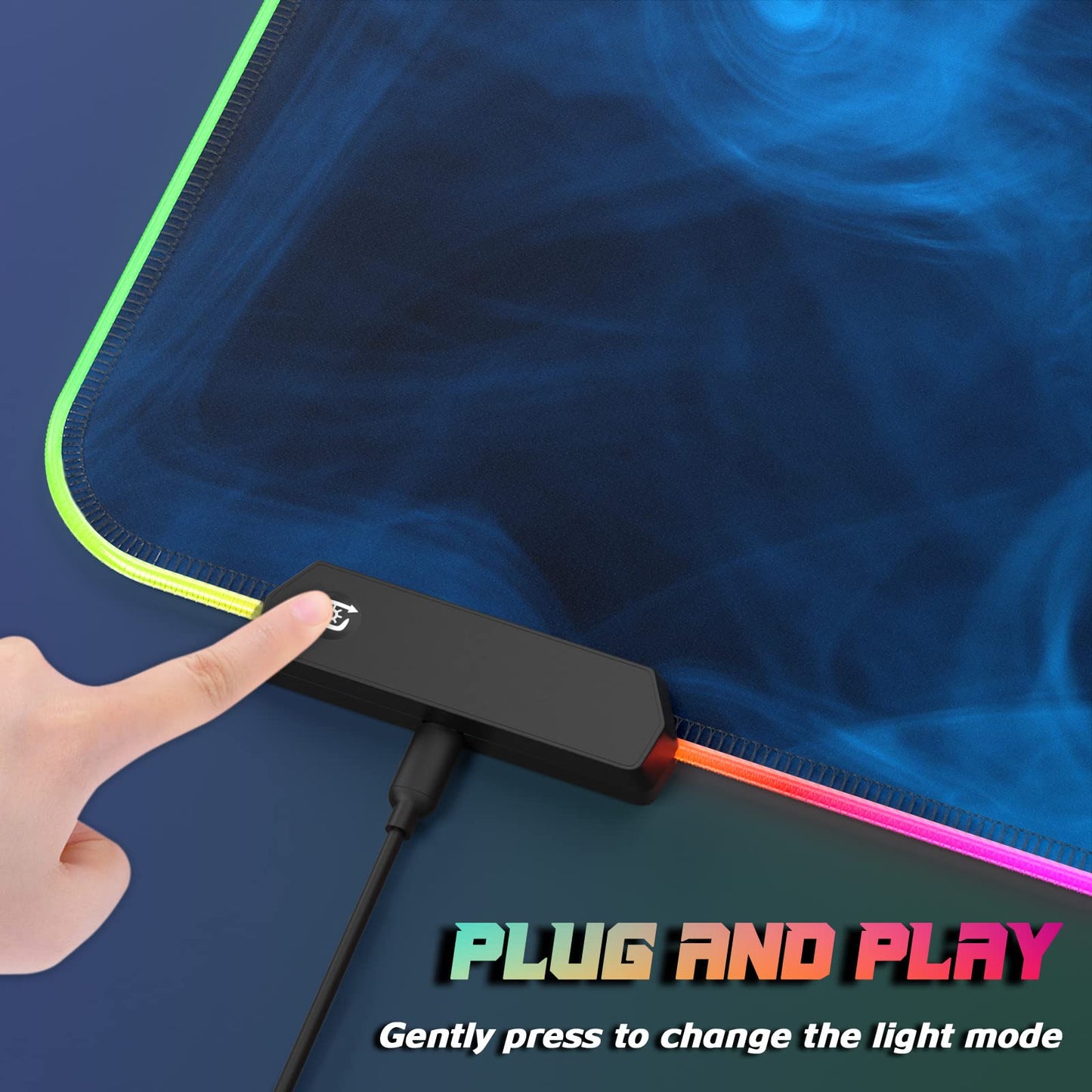 ITNRSIIET RGB Gaming Mouse Pad, Full Desk XL Extended Large Gaming Mousepad, 12 Lighting Modes, 30% Thicker, Big LED Desk Mat for Keyboard Computer Men Gamers Esports Pros, 32" x 12", Colorful Smoke