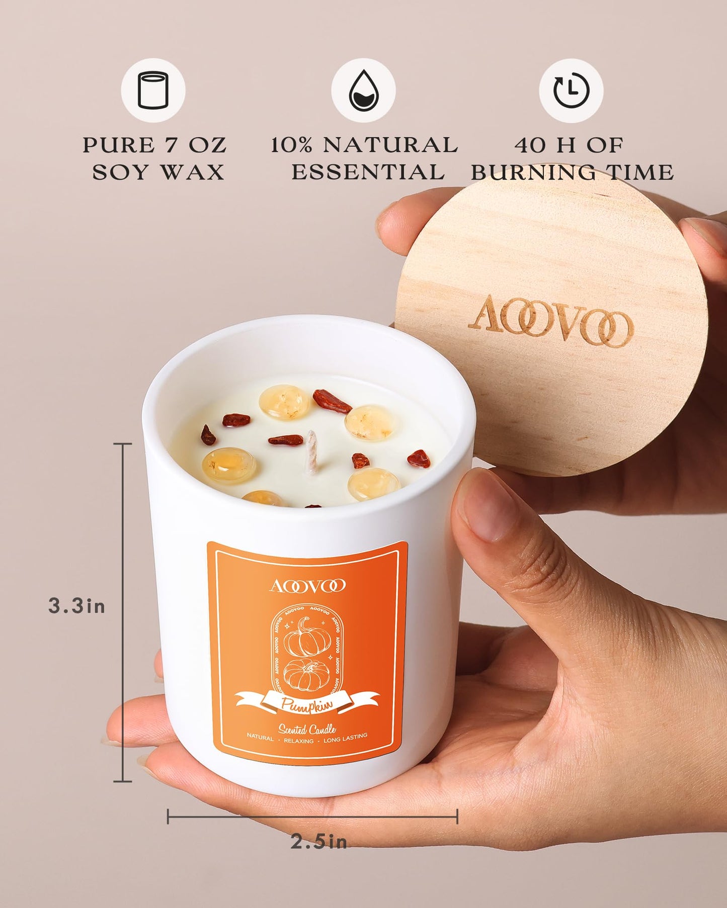 AOOVOO Fall Candles Set for Women - 4 Pack Candles for Home Scented, Aromatherapy Candle with Crystals Inside, 28 oz 200 Hour Long Lasting, Autumn Fragrance of Apple Pie/Cinnamon/Pumpkin/Nutmeg Beans