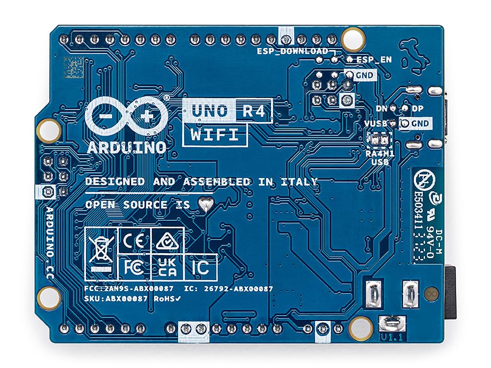 Arduino UNO R4 WiFi [ABX00087] – Renesas RA4M1 + ESP32-S3, Wi-Fi, Bluetooth, USB-C, CAN, 12-bit DAC, OP AMP, Qwiic Connector, 12x8 LED Matrix for Advanced IoT & Embedded Projects