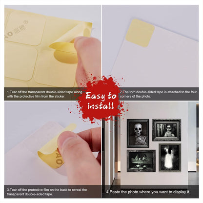 Benjia 15 Halloween Gothic Creepy Skull Photos Haunted Horror Picture Frame, Waterproof Durable, with 80pcs Self Adhesive Dots，Creepy Photo Decoration For Haunted Family Castle Masquerade Party Black