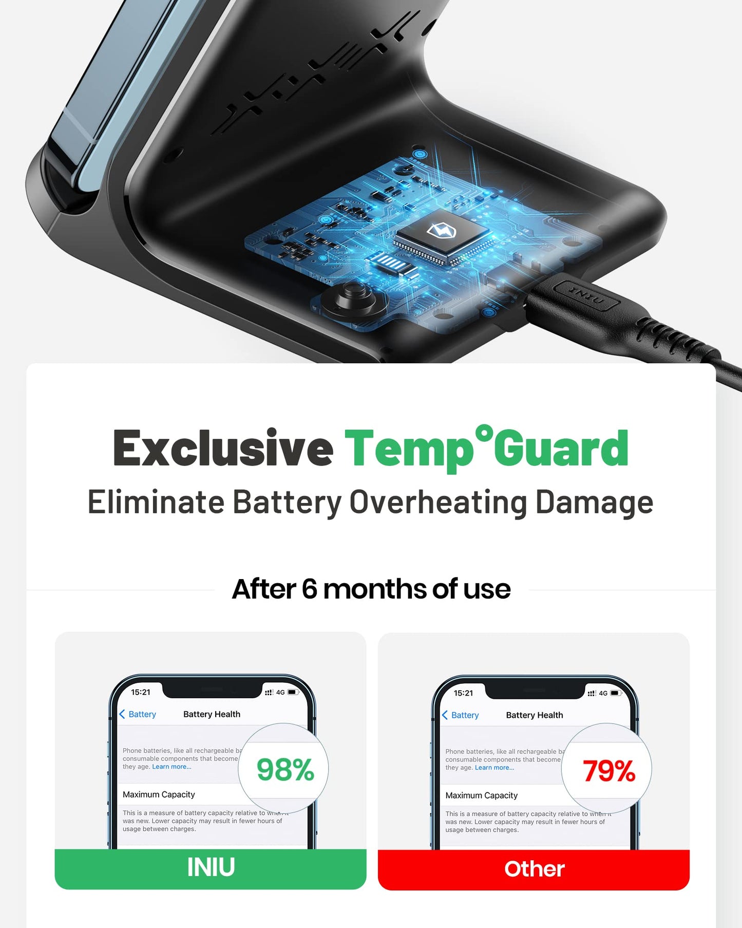 INIU Wireless Charger, 15W Fast Qi Certified Wireless Charging Station with Sleep-Friendly Adaptive Light Compatible with iPhone 16 15 14 13 Pro XS 8 Plus Samsung Galaxy S25 S24 S23 Note 20 Google etc